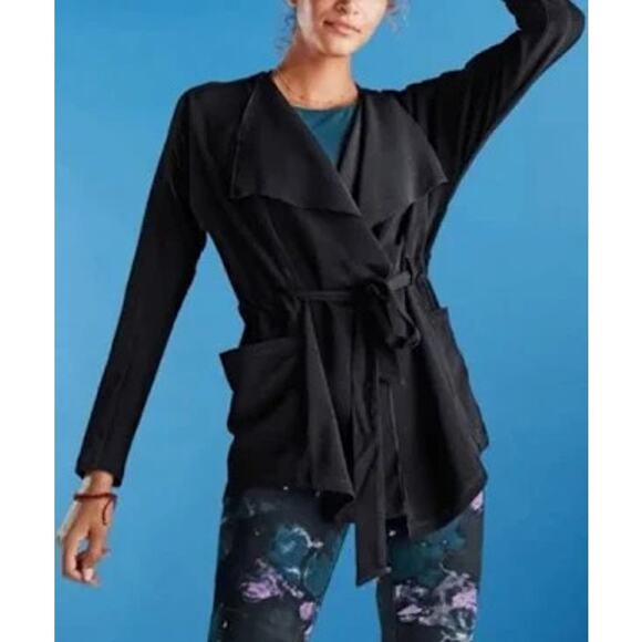 New Balance Jackets & Blazers - New Balance Women's Studio Trench Black Jacket Waist Belt Athleisure, Sz L